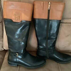 Tommy Hilfiger Black and Tan Heeled Boots